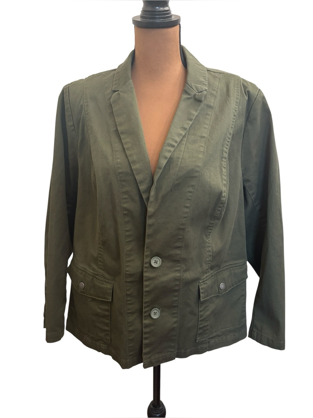 Torrid Cut Away Olive Green Button Front Blazer Barn Jacket Size 1 Women's 14-16